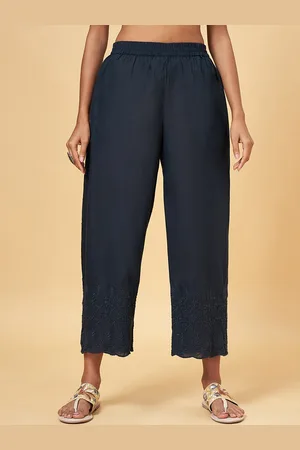 Pantaloons Women Floral Embroidered Cotton Parallel Trousers