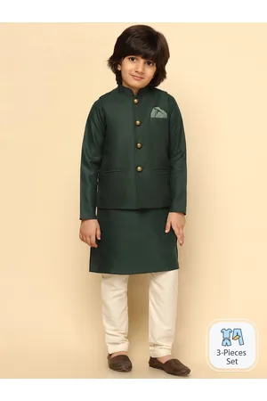 KISAH Boys Floral Printed Regular Fit Kurta Jacket Pyjama Set