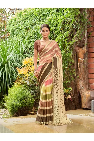 Mitera Striped Sequined Pure Georgette Saree