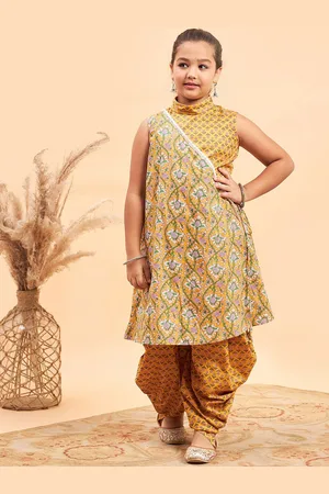 Stylo Bug Girls Floral Printed Regular Pure Cotton Kurta With Salwar