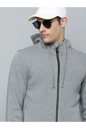 Skechers Men Grey Melange Solid Hooded Sweats Lounge Sherpa Sweatshirt