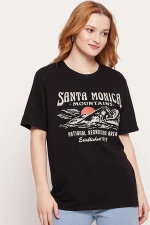 Mast & Harbour Women Black Printed Pure Cotton Oversized T-shirt
