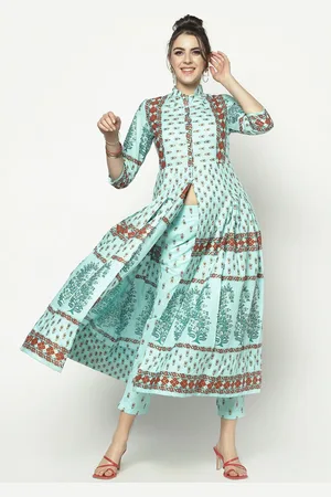Sera Floral Printed Mandarin Collar Pure Cotton Anarkali Kurta