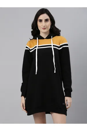 Campus Women Black & Mustard Yellow Colourblocked Jumper Dress