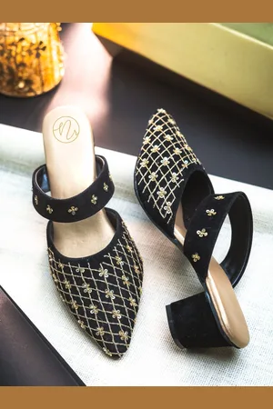 Nidhi Rathi Pointed Toe Printed Velvet Block Heels