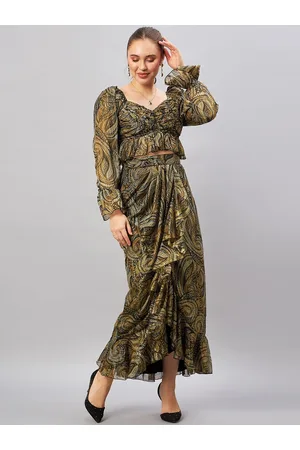 Antheaa Printed Top With Skirt