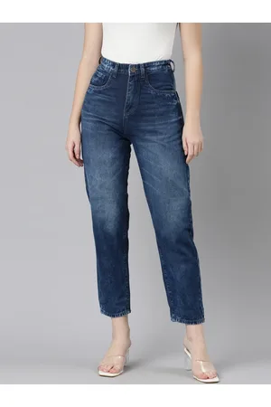 ZHEIA Women High Rise Relaxed Fit Clean Look Light Fade Cotton Jeans
