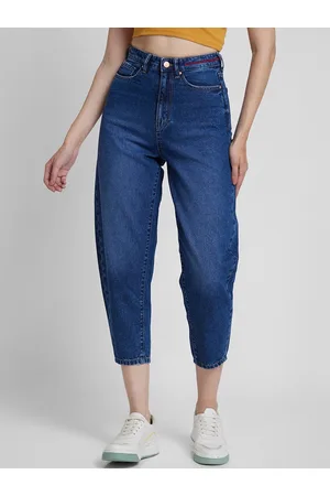 SPYKAR Women Boyfriend Fit High-Rise Clean Look Light Fade Whiskers Cotton Jeans