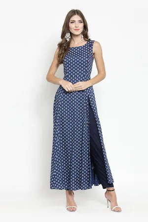 Sera Women Navy Blue Printed Kurti with Palazzos