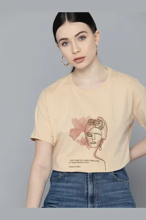 Chemistry Women Pure Cotton Printed Drop-Shoulder Sleeves T-shirt