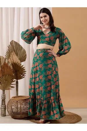 indo street Floral Printed Crop Top & Skirt