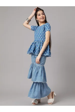Inddus Girls Floral Printed Regular A-Line Kurti with Sharara
