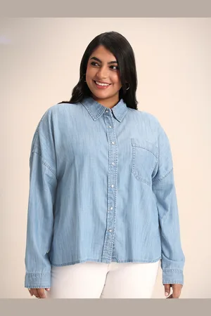 20Dresses Spread Collar Drop-Shoulder Sleeves Denim Casual Shirt