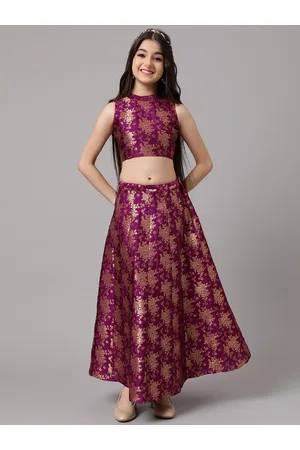 Inddus Girls Magenta & Gold-Toned Ready to Wear Lehenga & Choli