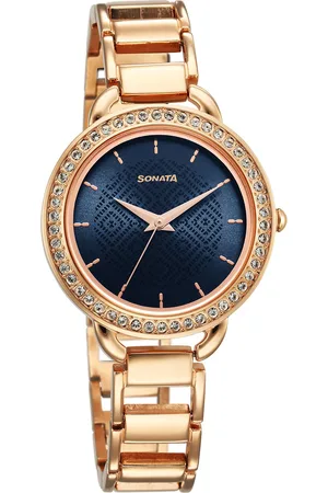 Sonata Women Brass Dial & Stainless Steel Bracelet Style Straps Analogue Watch 87052WM02