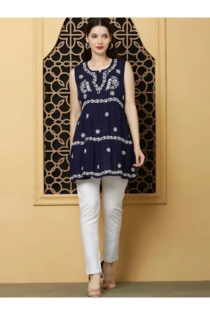 FAWOMENT Floral Embroidered Chikankari A-Line Kurta