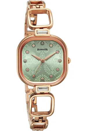 Sonata Women Brass Dial & Stainless Steel Bracelet Style Straps Analogue Watch 8186WM02