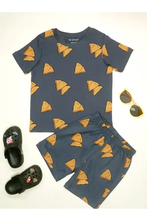 BE AWARA Kids Samosa Printed Pure Cotton Clothing Set