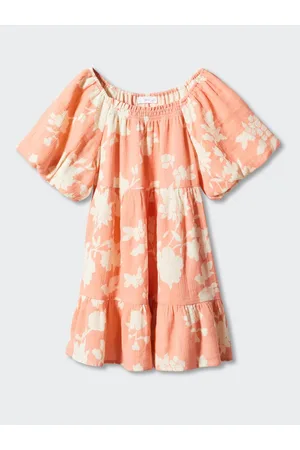 MANGO Floral Print Puff Sleeve Pure Cotton A-Line Dress