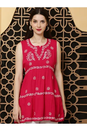 FAWOMENT Floral Embroidered Thread Work Detailed A-Line Kurta