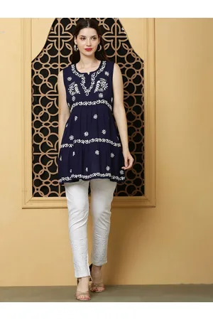 FAWOMENT Floral Embroidered Thread Work Detailed A-Line Kurta