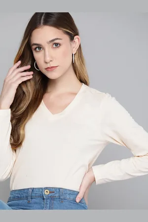 Chemistry Women Off White V-Neck T-shirt