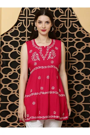 FAWOMENT Women Pink Chikankari Handloom Kurta