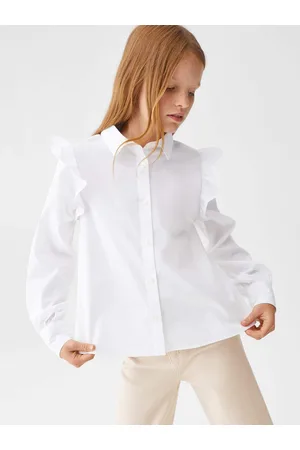 MANGO Girls Ruffled Detail Pure Cotton Casual Shirt