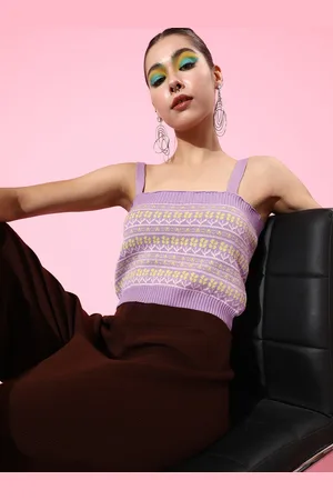 DressBerry Women Elegant Purple Ethnic Motifs Bra Top and Vest