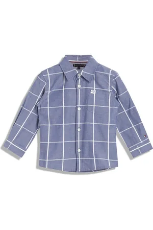 Tommy Hilfiger Boys Windowpane Checked Spread Collar Opaque Cotton Casual Shirt