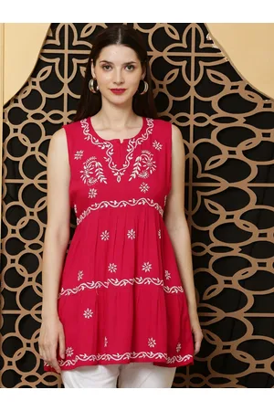FAWOMENT Floral Embroidered Thread Work Detailed A-Line Kurta