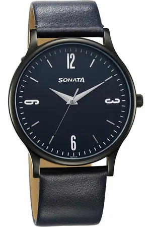 Sonata Men Brass Dial & Leather Straps Analogue Watch 77105NL11W