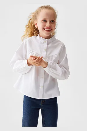 MANGO Girls Pleated Detail Pure Cotton Casual Shirt