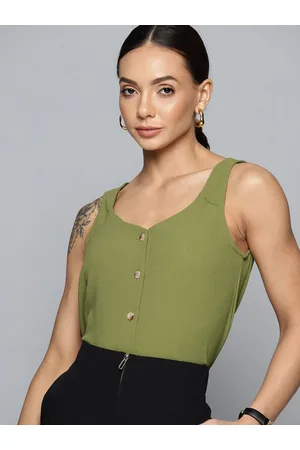 Chemistry Women Green Solid Top with Button Closure
