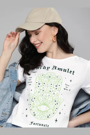 HERE&NOW HERENOW Women White Typography Printed Pure Cotton T-shirt