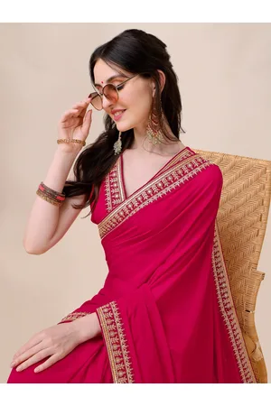 Sangria Women Sequinned Embroidered Border Saree with Blouse Piece