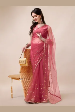 Sangria Women Zari Sequines Embroidered Saree with Blouse Piece