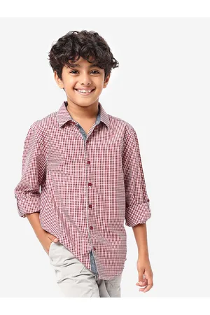 BONKIDS Boys Checked Spread Collar Casual Cotton Shirt