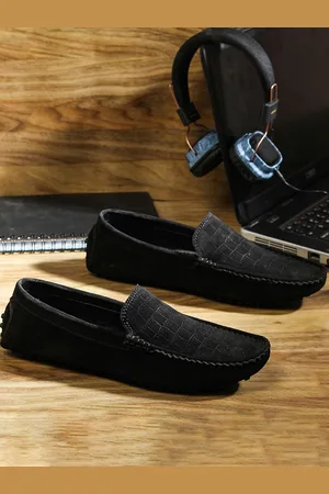 LOUIS STITCH Men Obsidian Black Italian Suede Leather Handmade Driving Loafers