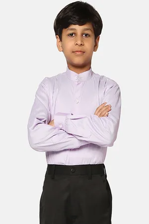 Tahvo Boys Mandarin Collar Slim Fit Opaque Striped Casual Shirt