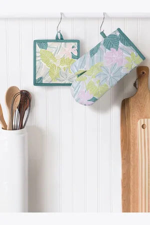 Anko White & Green Printed Pure Cotton Oven Glove & Pot Holder