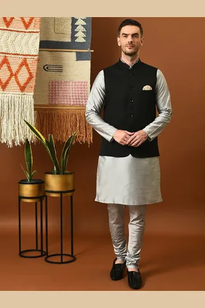 Hangup Solid Kurta with Churidar & Nehru Jacket