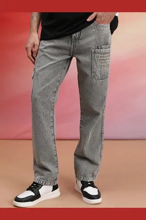 Highlander Men Light Grey Straight Fit Clean Look Cargo Jeans