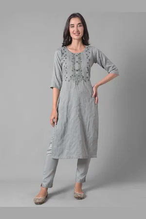 Dollar Missy Floral Embroidered Thread Work Straight Kurta with Trousers