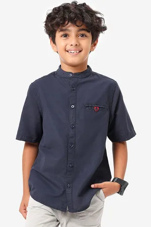 BONKIDS Boys Band Collar Casual Cotton Shirt
