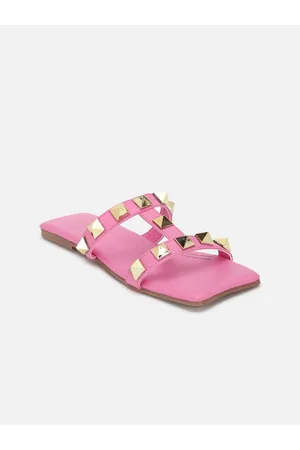 Forever 21 Pink & Gold Toned Embellished Open Toe Flats