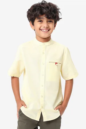 BONKIDS Boys Band Collar Casual Cotton Shirt