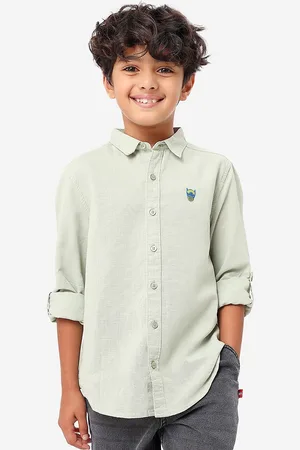 BONKIDS Boys Spread Collar Casual Cotton Shirt With Captain America Embroidery