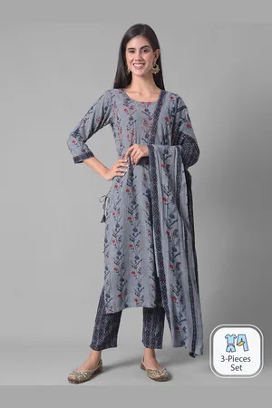 Dollar Missy Floral Printed Thread Work Straight Kurta & Trouser With Dupatta