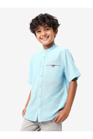 BONKIDS Boys Band Collar Casual Cotton Shirt